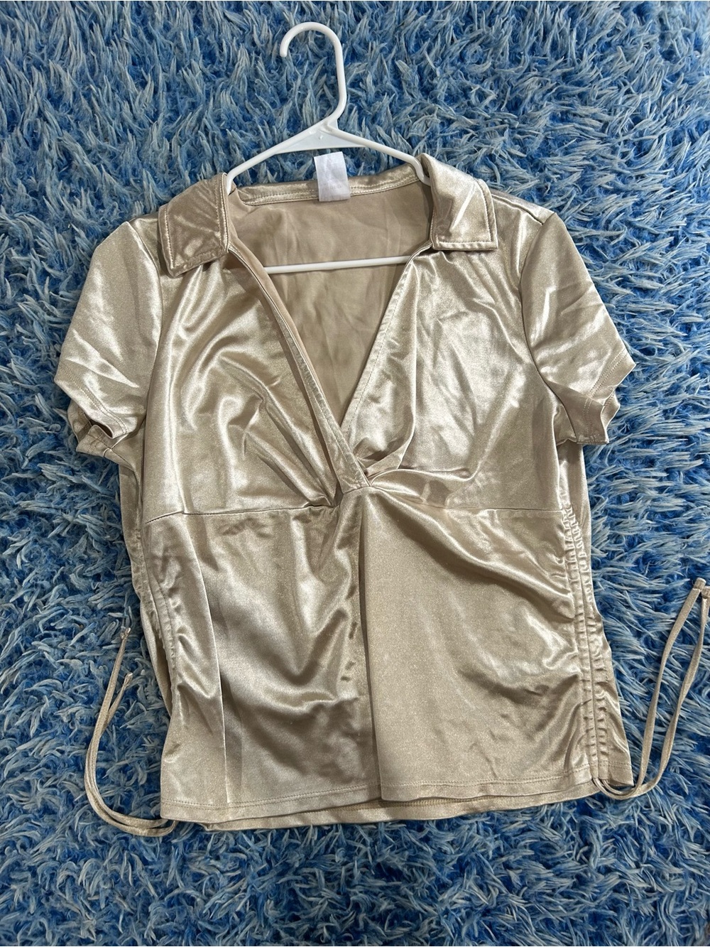 No Boundaries Metallic Cream Short Sleeve Top